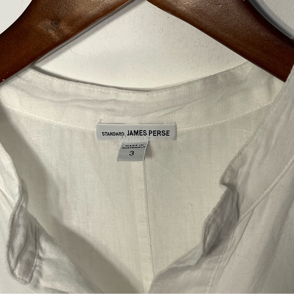 JAMES PERSE 100% Linen Drawstring Dress, mini, white hidden button 3, la… - Picture 4 of 6